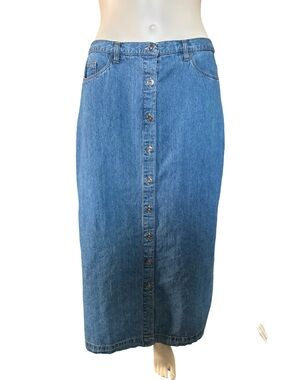 Classic Bobbie Brooks Blue Denim Button-Front Maxi Skirt